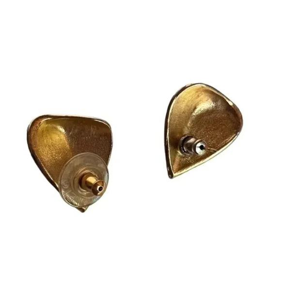 Vintage Modern Gold Tone Stud Earrings - Picture 2 of 3